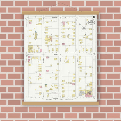 Old map wall art mockup — magnetic wood frame on brick wall — Sanborn Fire Insurance Map from Carlstadt, Bergen County, New Jersey (1909), Sheet #0008