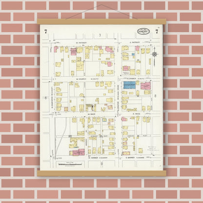 Old map wall art mockup — magnetic wood frame on brick wall — Sanborn Fire Insurance Map from Somerset, Somerset County, Pennsylvania (1924), Sheet #0007
