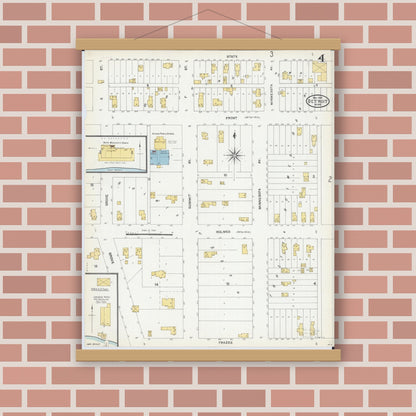 Old map wall art mockup — magnetic wood frame on brick wall — Sanborn Fire Insurance Map from Detroit Lakes, Becker County, Minnesota (1904), Sheet #0004
