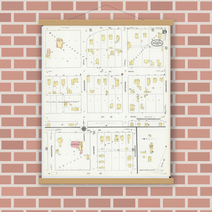 Old map wall art mockup — magnetic wood frame on brick wall — Sanborn Fire Insurance Map from Red Wing, Goodhue County, Minnesota (1910), Sheet #0019