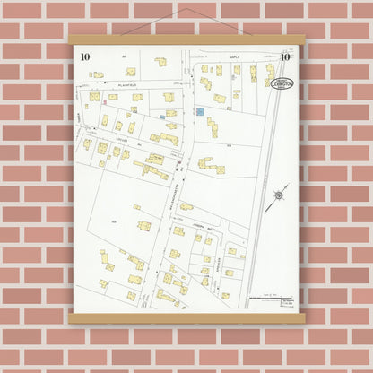 Old map wall art mockup — magnetic wood frame on brick wall — Sanborn Fire Insurance Map from Lexington, Middlesex County, Massachusetts (1927), Sheet #0010