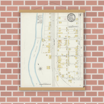 Old map wall art mockup — magnetic wood frame on brick wall — Sanborn Fire Insurance Map from South Fork, Cambria County, Pennsylvania (1895) - Complete Map Set