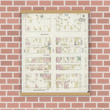 Old map wall art mockup — magnetic wood frame on brick wall — Sanborn Fire Insurance Map from Du Quoin, Perry County, Illinois (1888), Sheet #0002