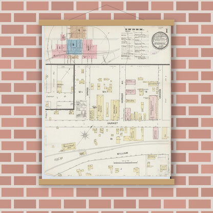 Old map wall art mockup — magnetic wood frame on brick wall — Sanborn Fire Insurance Map from Henderson, Vance County, North Carolina (1888) - Complete Map Set