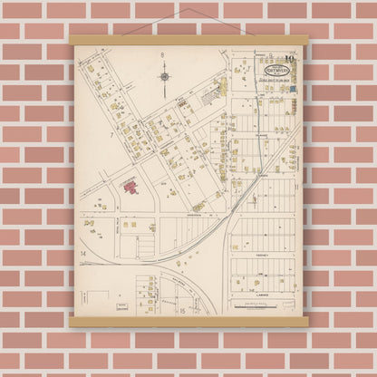Old map wall art mockup — magnetic wood frame on brick wall — Sanborn Fire Insurance Map from Fort Myers, Lee County, Florida (1922), Sheet #0010