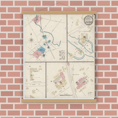 Old map wall art mockup — magnetic wood frame on brick wall — Sanborn Fire Insurance Map from Bridgewater, Plymouth County, Massachusetts (1885) - Complete Map Set
