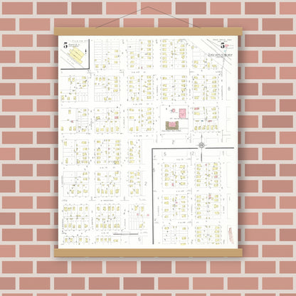 Old map wall art mockup — magnetic wood frame on brick wall — Sanborn Fire Insurance Map from Eagle Grove, Wright County, Iowa (1933), Sheet #0005