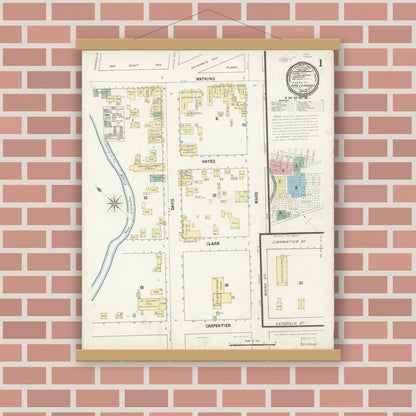 Old map wall art mockup — magnetic wood frame on brick wall — Sanborn Fire Insurance Map from San Leandro, Alameda County, California (1890) - Complete Map Set