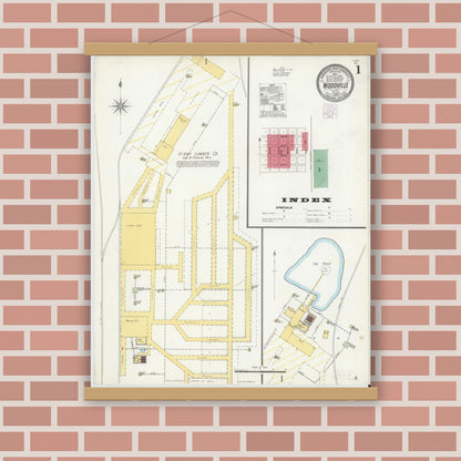 Old map wall art mockup — magnetic wood frame on brick wall — Sanborn Fire Insurance Map from Woodville, Tyler County, Texas (1904) - Complete Map Set
