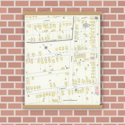 Old map wall art mockup — magnetic wood frame on brick wall — Sanborn Fire Insurance Map from Rome, Oneida County, New York (1909), Sheet #0016
