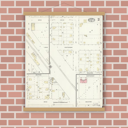 Old map wall art mockup — magnetic wood frame on brick wall — Sanborn Fire Insurance Map from Memphis, Hall County, Texas (1914), Sheet #0002
