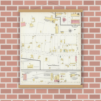 Old map wall art mockup — magnetic wood frame on brick wall — Sanborn Fire Insurance Map from Blackstone, Nottoway County, Virginia (1903), Sheet #0002