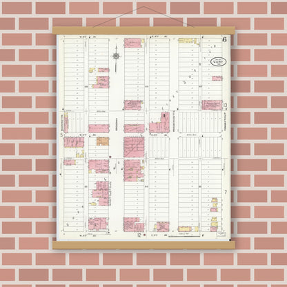 Old map wall art mockup — magnetic wood frame on brick wall — Sanborn Fire Insurance Map from Gary, Lake County, Indiana (1911), Sheet #0006