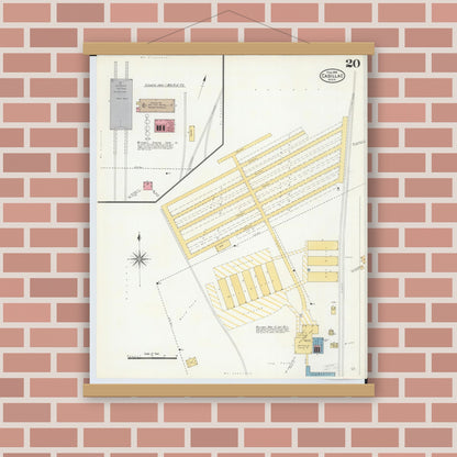 Old map wall art mockup — magnetic wood frame on brick wall — Sanborn Fire Insurance Map from Cadillac, Wexford County, Michigan (1906), Sheet #0020