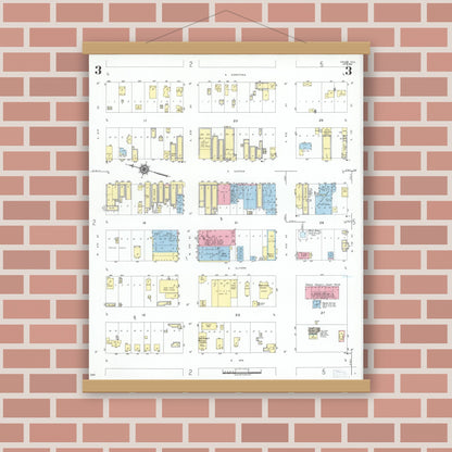 Old map wall art mockup — magnetic wood frame on brick wall — Sanborn Fire Insurance Map from Crane, Crane County, Texas (1951), Sheet #0003