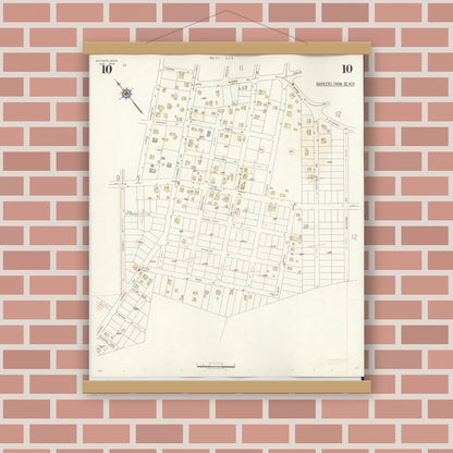 Old map wall art mockup — magnetic wood frame on brick wall — Sanborn Fire Insurance Map from Scituate, Plymouth County, Massachusetts (1944), Sheet #0010