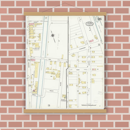 Old map wall art mockup — magnetic wood frame on brick wall — Sanborn Fire Insurance Map from Cohoes, Albany County, New York (1910), Sheet #0026