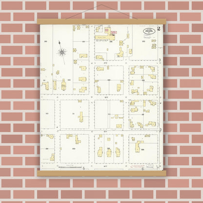 Old map wall art mockup — magnetic wood frame on brick wall — Sanborn Fire Insurance Map from Arcata, Humboldt County, California (1908), Sheet #0002