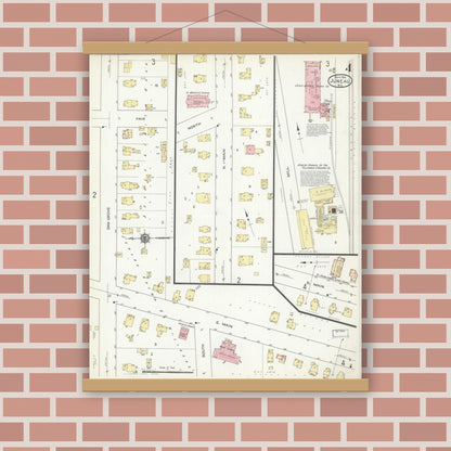 Old map wall art mockup — magnetic wood frame on brick wall — Sanborn Fire Insurance Map from Juneau, Dodge County, Wisconsin (1914), Sheet #0004