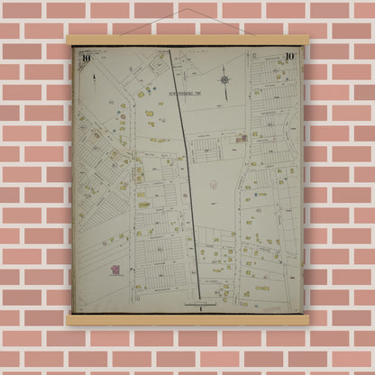 Old map wall art mockup — magnetic wood frame on brick wall — Sanborn Fire Insurance Map from New Providence, Union County, New Jersey (1944), Sheet #0010