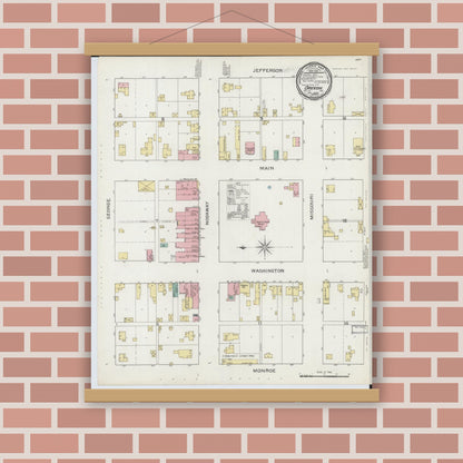 Old map wall art mockup — magnetic wood frame on brick wall — Sanborn Fire Insurance Map from Oregon, Holt County, Missouri (1893), Sheet #0001