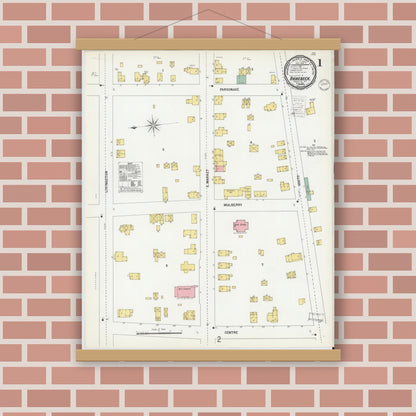 Old map wall art mockup — magnetic wood frame on brick wall — Sanborn Fire Insurance Map from Rhinebeck, Dutchess County, New York (1900) - Complete Map Set