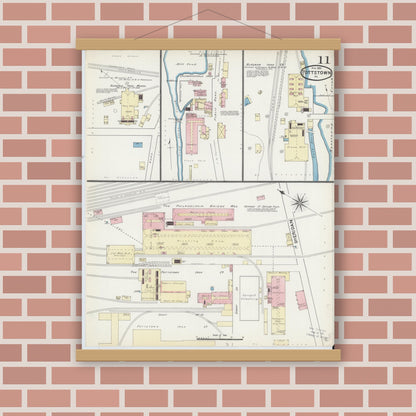 Old map wall art mockup — magnetic wood frame on brick wall — Sanborn Fire Insurance Map from Pottstown, Montgomery County, Pennsylvania (1891), Sheet #0011