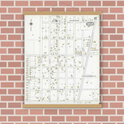 Old map wall art mockup — magnetic wood frame on brick wall — Sanborn Fire Insurance Map from Kissimmee, Osceola County, Florida (1920), Sheet #0011