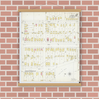 Old map wall art mockup — magnetic wood frame on brick wall — Sanborn Fire Insurance Map from Sidney, Shelby County, Ohio (1898), Sheet #0017