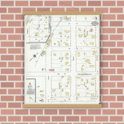 Old map wall art mockup — magnetic wood frame on brick wall — Sanborn Fire Insurance Map from Chatfield, Fillmore And Olmsted Counties, Minnesota (1920), Sheet #0005