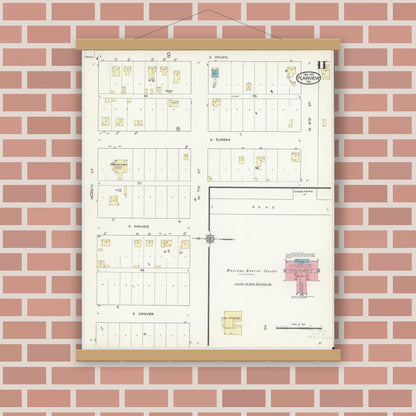 Old map wall art mockup — magnetic wood frame on brick wall — Sanborn Fire Insurance Map from Plainview, Hale County, Texas (1914), Sheet #0011