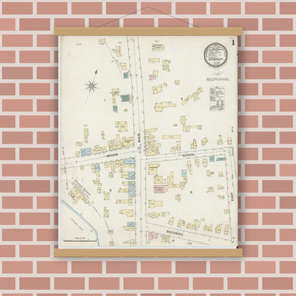 Old map wall art mockup — magnetic wood frame on brick wall — Sanborn Fire Insurance Map from Newport, Herkimer County, New York (1887) - Complete Map Set