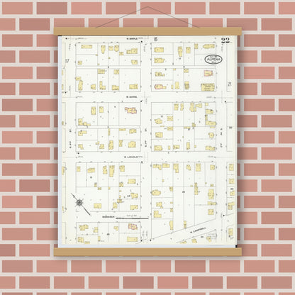 Old map wall art mockup — magnetic wood frame on brick wall — Sanborn Fire Insurance Map from Alpena, Alpena County, Michigan (1910), Sheet #0022