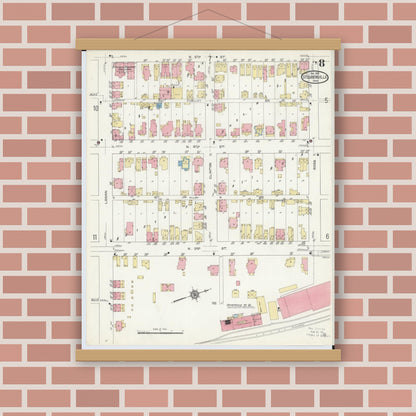 Old map wall art mockup — magnetic wood frame on brick wall — Sanborn Fire Insurance Map from Steubenville, Jefferson County, Ohio (1913), Sheet #0008