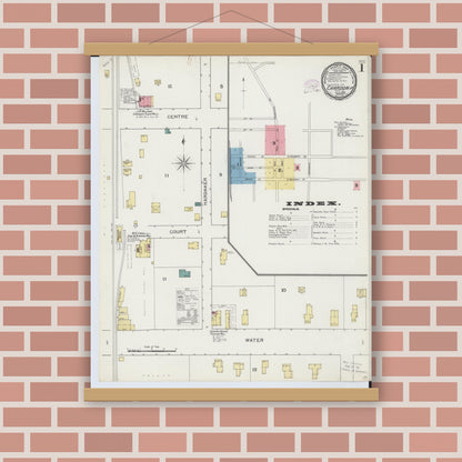 Old map wall art mockup — magnetic wood frame on brick wall — Sanborn Fire Insurance Map from Chardon, Geauga County, Ohio (1893) - Complete Map Set
