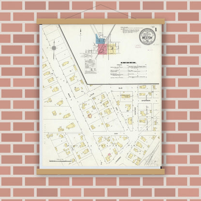 Old map wall art mockup — magnetic wood frame on brick wall — Sanborn Fire Insurance Map from Weston, Wood County, Ohio (1910) - Complete Map Set
