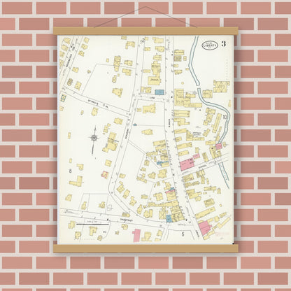Old map wall art mockup — magnetic wood frame on brick wall — Sanborn Fire Insurance Map from Liberty, Sullivan County, New York (1911), Sheet #0003