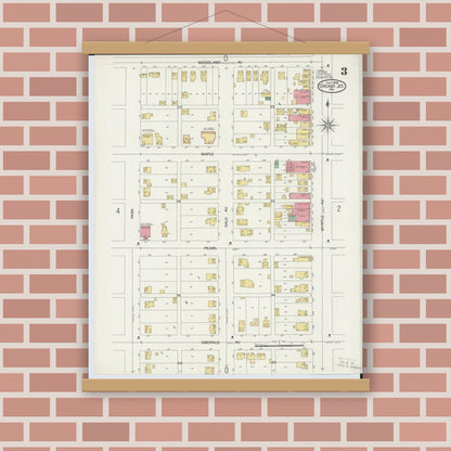 Old map wall art mockup — magnetic wood frame on brick wall — Sanborn Fire Insurance Map from Chicago Junction, Huron County, Ohio (1899), Sheet #0003