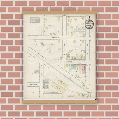 Old map wall art mockup — magnetic wood frame on brick wall — Sanborn Fire Insurance Map from Dixon, Solano County, California (1884) - Complete Map Set