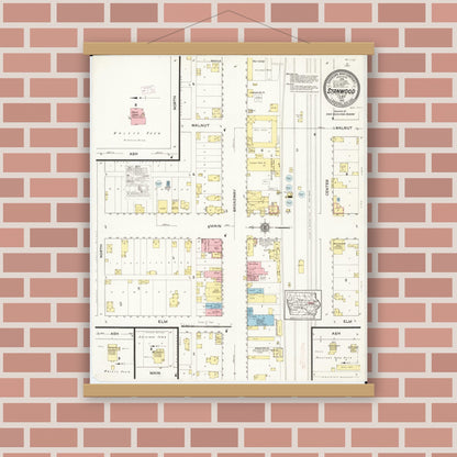 Old map wall art mockup — magnetic wood frame on brick wall — Sanborn Fire Insurance Map from Stanwood, Cedar County, Iowa (1915), Sheet #0001