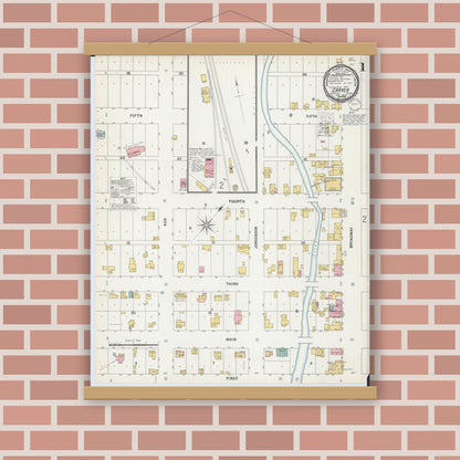 Old map wall art mockup — magnetic wood frame on brick wall — Sanborn Fire Insurance Map from Carver, Carver County, Minnesota (1900), Sheet #0001