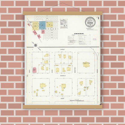 Old map wall art mockup — magnetic wood frame on brick wall — Sanborn Fire Insurance Map from Hearne, Robertson County, Texas (1911) - Complete Map Set