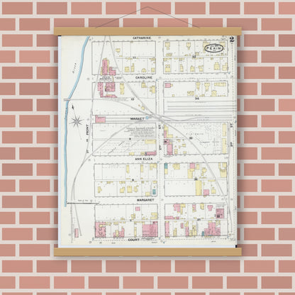 Old map wall art mockup — magnetic wood frame on brick wall — Sanborn Fire Insurance Map from Pekin, Tazewell County, Illinois (1892), Sheet #0002