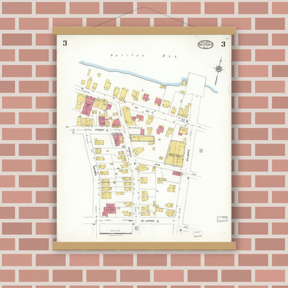 Old map wall art mockup — magnetic wood frame on brick wall — Sanborn Fire Insurance Map from Keyport, Monmouth County, New Jersey (1923), Sheet #0003