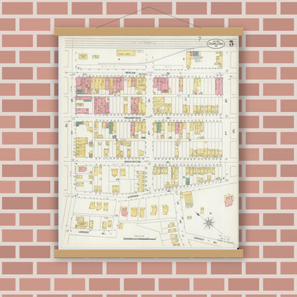 Old map wall art mockup — magnetic wood frame on brick wall — Sanborn Fire Insurance Map from Charleroi, Washington County, Pennsylvania (1902), Sheet #0005
