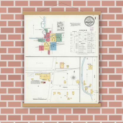 Old map wall art mockup — magnetic wood frame on brick wall — Sanborn Fire Insurance Map from Middleport, Niagara County, New York (1905) - Complete Map Set