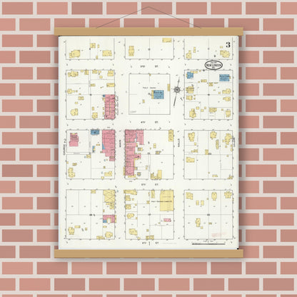 Old map wall art mockup — magnetic wood frame on brick wall — Sanborn Fire Insurance Map from New London, Ralls County, Missouri (1917), Sheet #0003