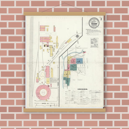Old map wall art mockup — magnetic wood frame on brick wall — Sanborn Fire Insurance Map from Verona, Allegheny County, Pennsylvania (1911) - Complete Map Set
