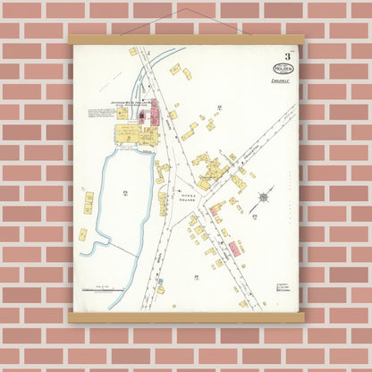 Old map wall art mockup — magnetic wood frame on brick wall — Sanborn Fire Insurance Map from Holden, Worcester County, Massachusetts (1921), Sheet #0003