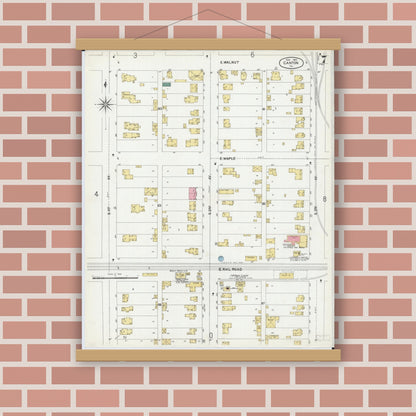 Old map wall art mockup — magnetic wood frame on brick wall — Sanborn Fire Insurance Map from Canton, Fulton County, Illinois (1902), Sheet #0007